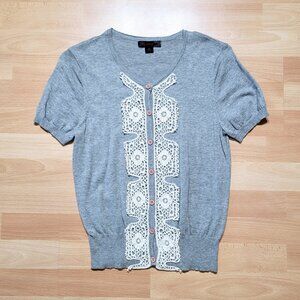 JW Styles Short Sleeve Gray Cardigan with Lace | Size: Medium